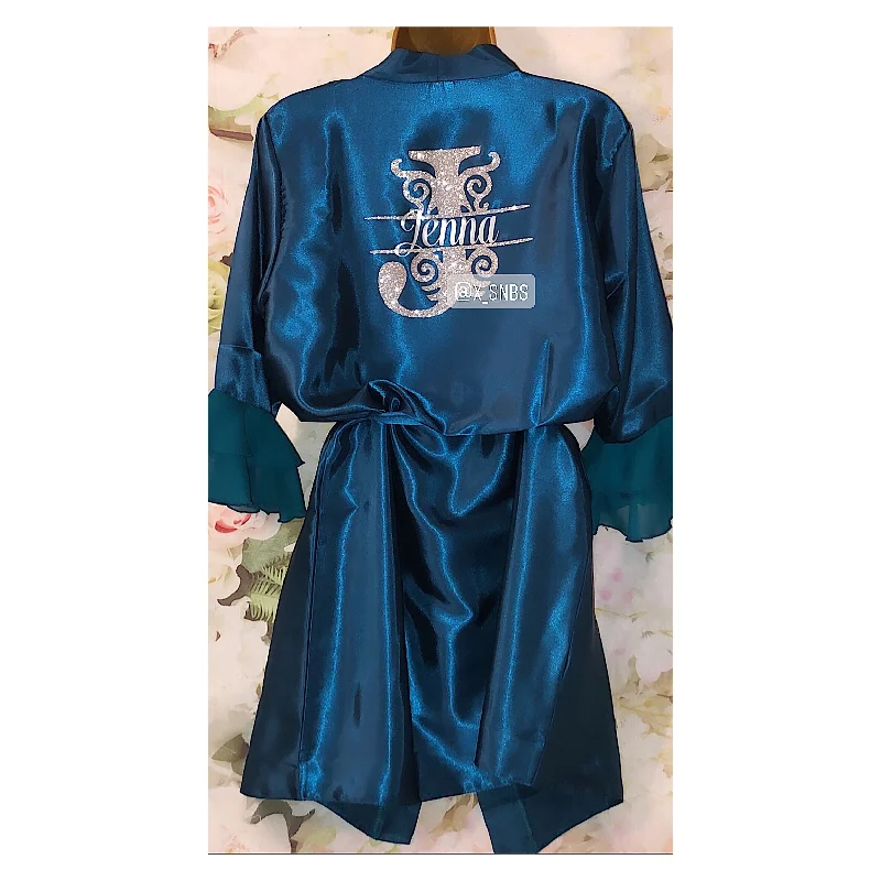 Trendy women's robes for lounging around-Personalised Ruffle Robe | Teal Discontinued Last Chance To Buy