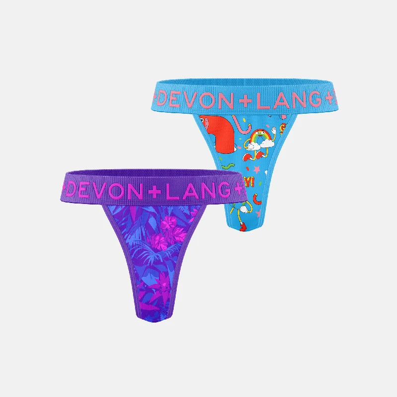Women's panties for all-season wear-Bria V-Thong - Multi-Packs - Cartoons/Bromeliad UV Women's panties for all-season wear-Bria V-Thong - Multi-Packs - Cartoons/Bromeliad UV
