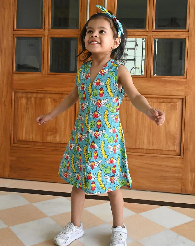 Stylish matching mother and kid same suit for family adventures-Cat-A-Pillar Cotton Dress for Girls