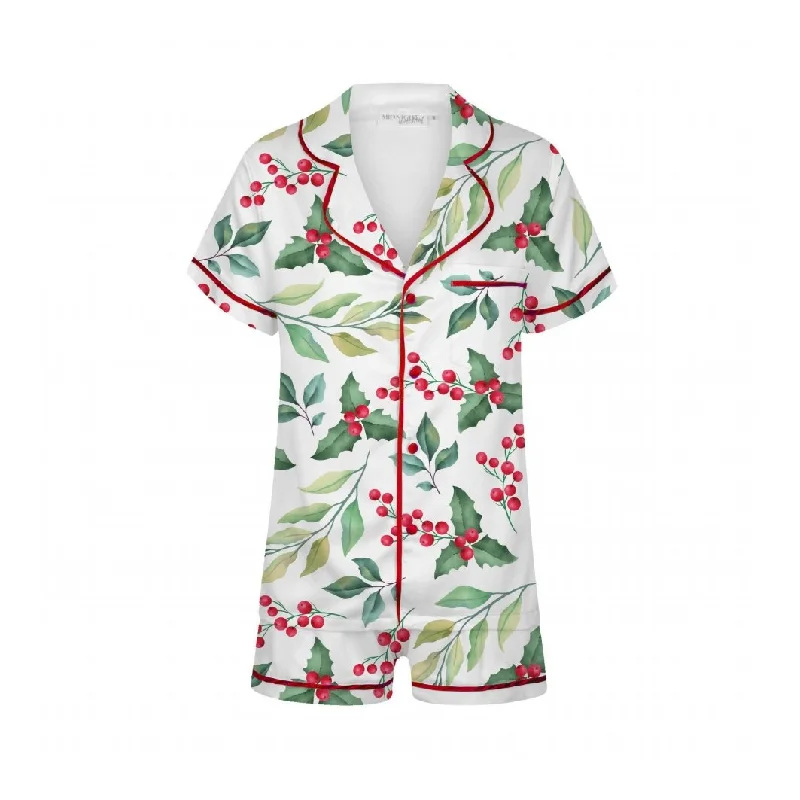 Casual matching mother and kid same suit for school events-Men's Christmas Satin Personalised Pyjama Set -  Mistletoe Print