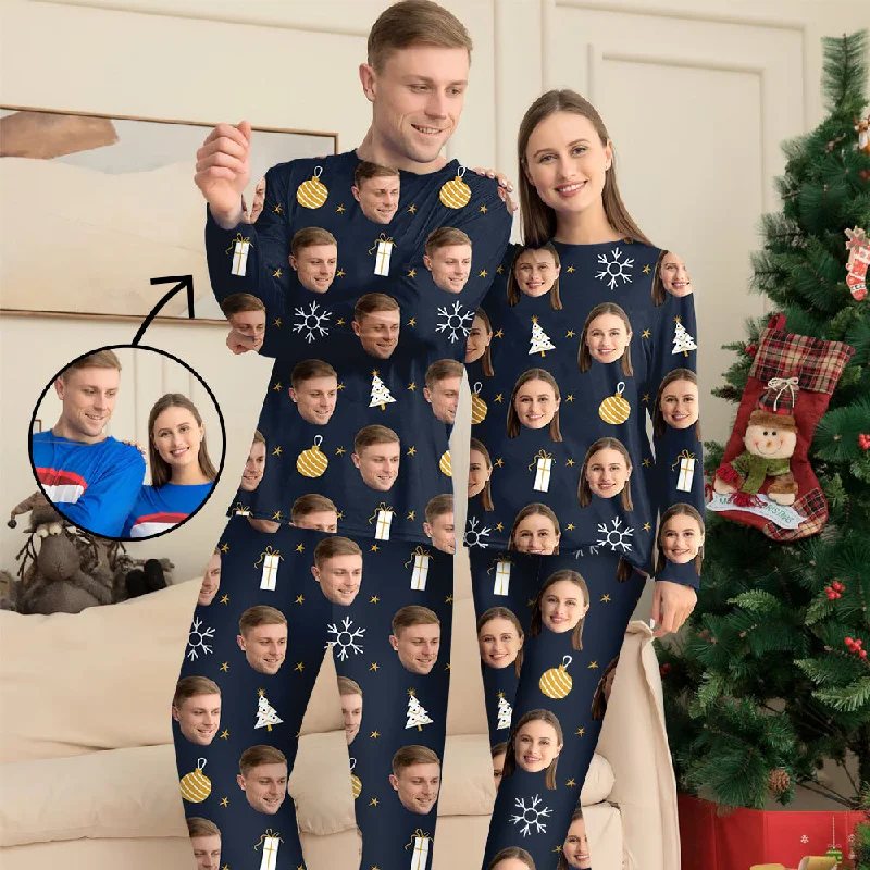 Matching mother and kid same suit with charming designs-Custom Photo Pajamas Family Matching Set Christmas Matching Sleepwear Personalized Pajamas Snowflake And Lights