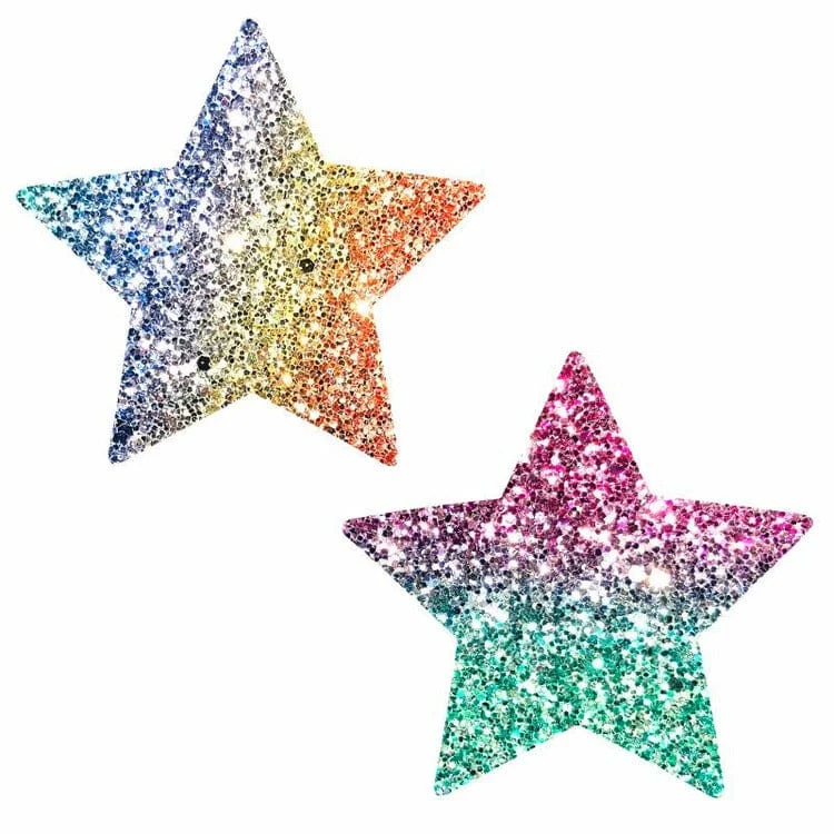 Nipple covers for avoiding fabric chafing-Super Sparkle Rainbow Glitter Star Nipztix Nipple Pasties Nipple covers for avoiding fabric chafing-Super Sparkle Rainbow Glitter Star Nipztix Nipple Pasties