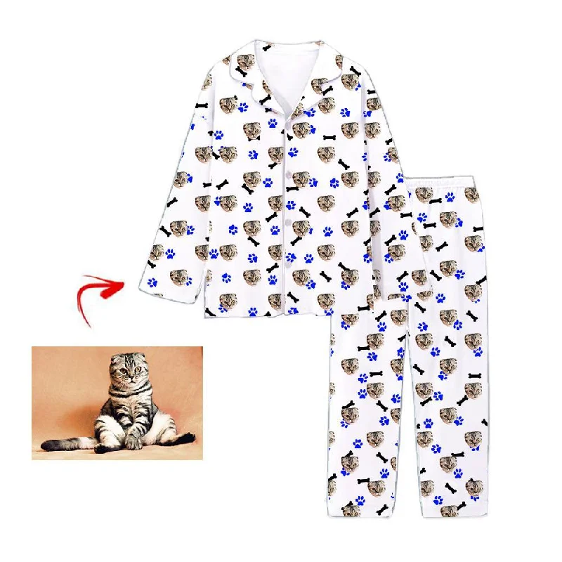 Matching mother and kid same suit for weekends away-Personalised Pyjamas Cat Footprint With Bone