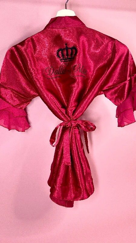 Women's robes for luxurious sleepwear-Kids | Personalised Ruffle Robe | Wine Red