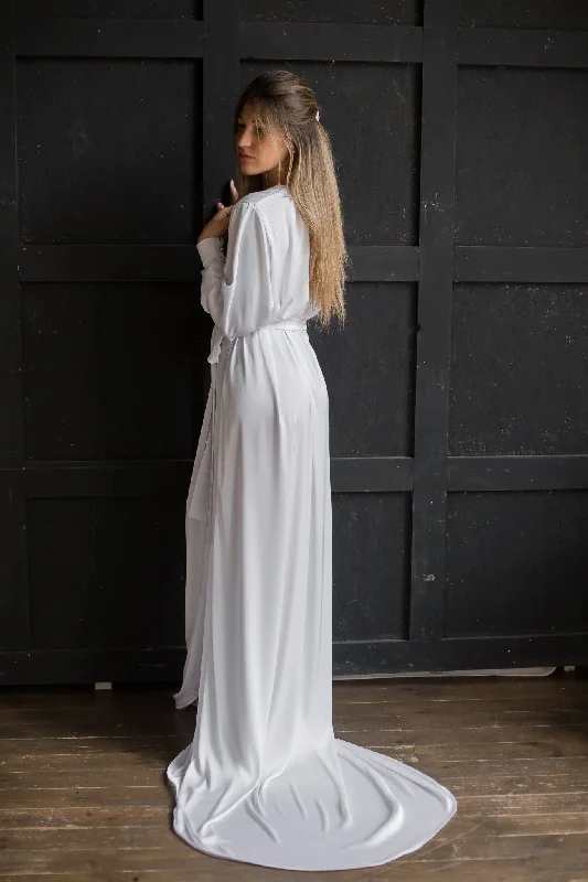 Elegant women's robes with modern style-Bridal Silk Robe with Train