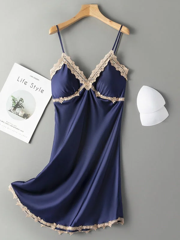 Comfortable women's sexy nightwear for cozy evenings-Nuisette Romantique Élégante en Col V "Bleu Marine" Comfortable women's sexy nightwear for cozy evenings-Nuisette Romantique Élégante en Col V "Bleu Marine"