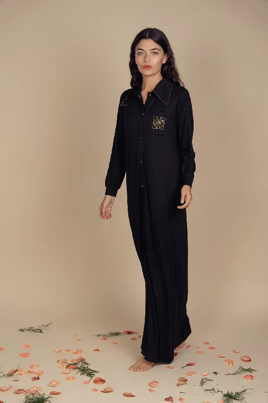 Women's robes for everyday lounging and comfort-Gold Embroidered Pocket Morning Robe