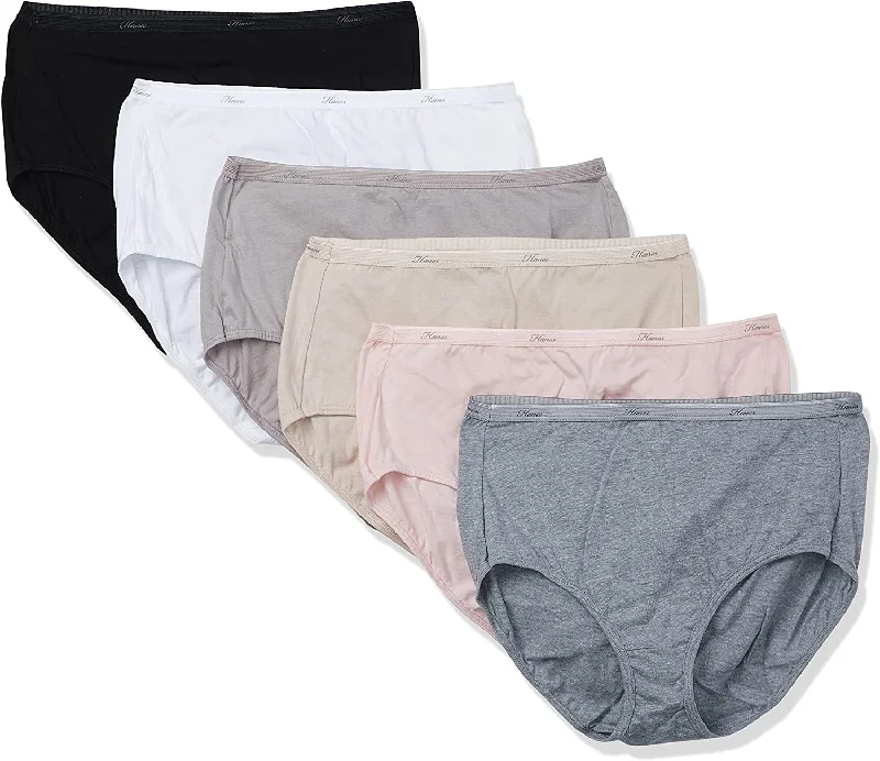 Women's panties with cotton fabric and a stretchy waistband-Hanes 6 Pack Full Brief Panties