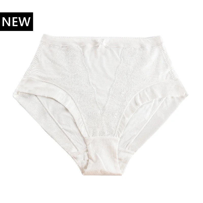 Women's panties with lace-up sides for modern look-Snowdrop - Silk & Organic Cotton Full Brief in White Women's panties with lace-up sides for modern look-Snowdrop - Silk & Organic Cotton Full Brief in White