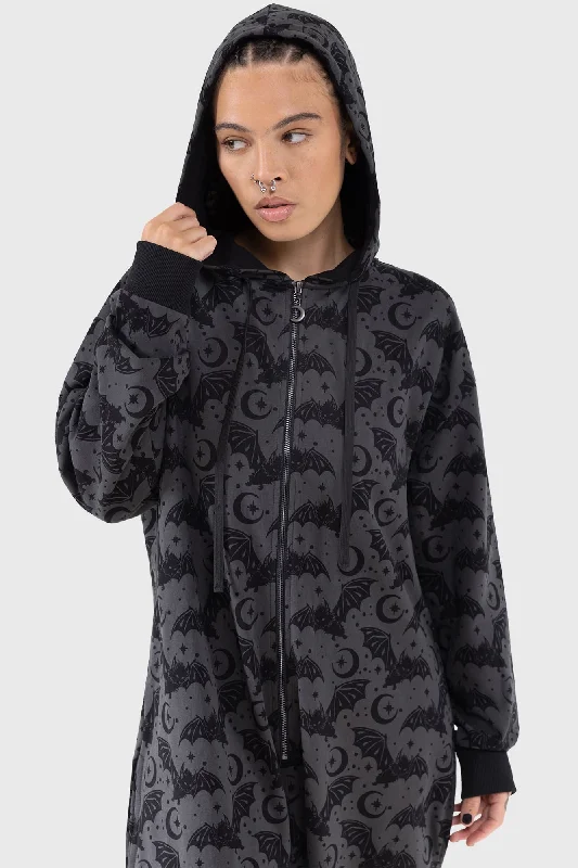 Women's satin pajama sets for comfy sleep-Cosmic Bat Onesie