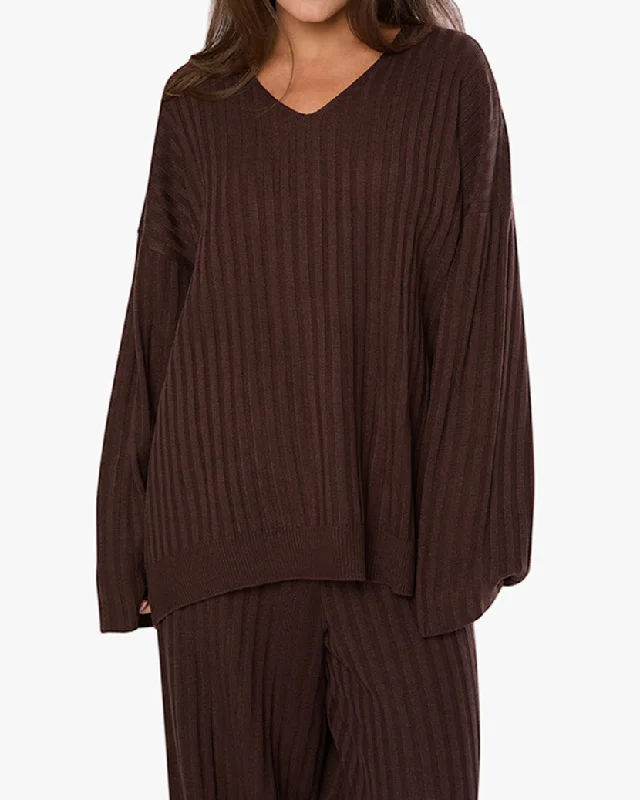 Pajama sets for women with snug fit-Oversized V Neck Sweater