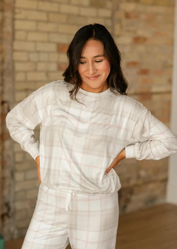 Women's pajama sets with a comfy fit-Cozy Plaid Lounge Top