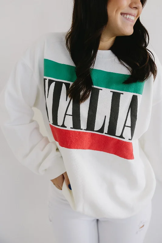 Soft satin pajama sets for women-Italia Crewneck - Vintage White