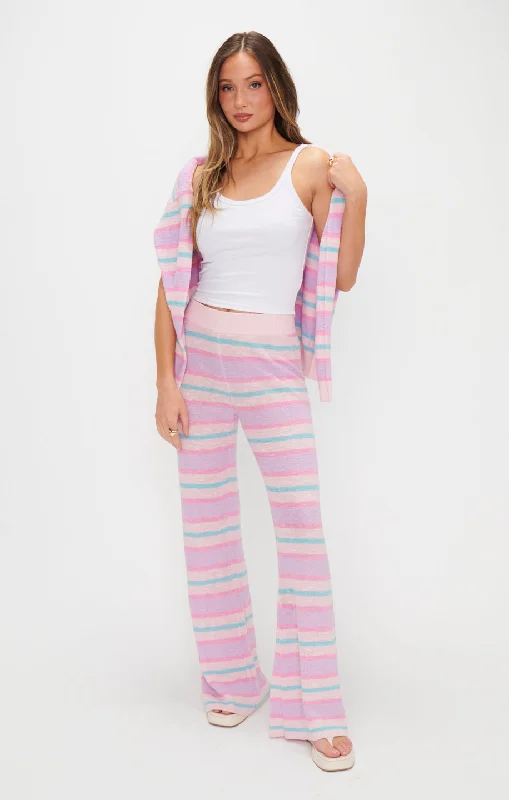Elegant cotton pajama sets for women-Feel Good Pants ~ Cotton Candy Stripe Knit
