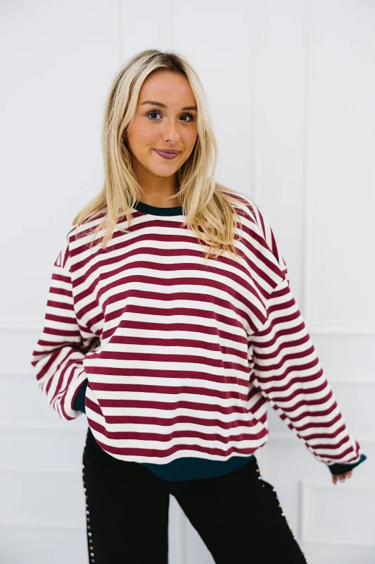 Luxury women's pajama sets for sleep-Hanleigh Stripe Top - Magenta