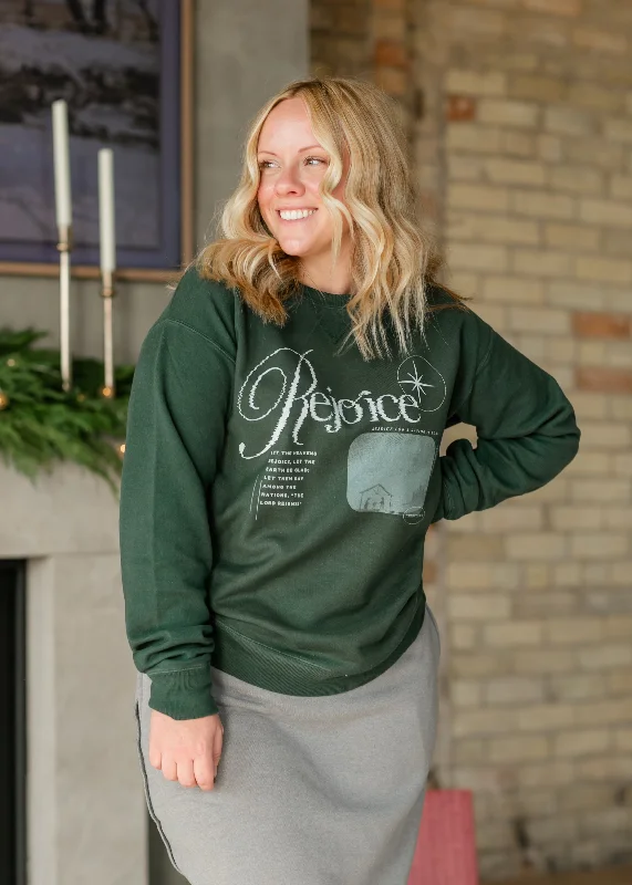 Women's pajama sets with pants for comfort-Rejoice Christmas Crewneck Graphic Christian Sweatshirt - FINAL SALE