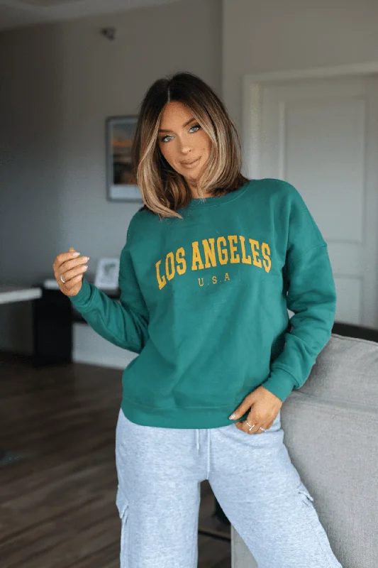 Comfortable pajama sets with cute designs-Hunter Green Los Angeles Graphic Pullover