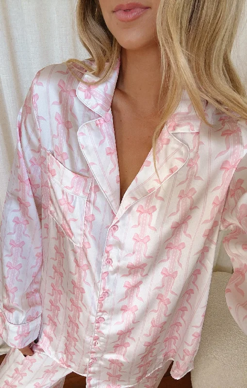 Pajama sets for women with matching tops-Classic PJ Set ~ Samantha Bow Silky
