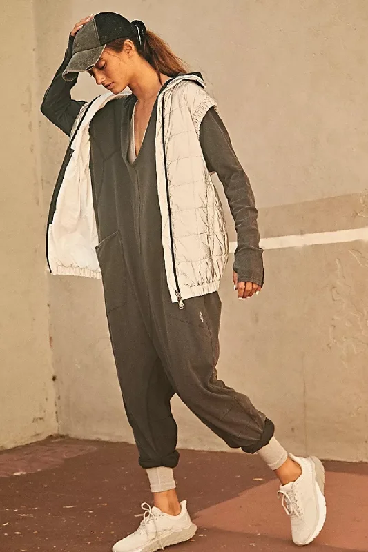 Pajama sets with comfortable elastic waistband-Free People: Hot Shot Long Sleeve Onsie in Black