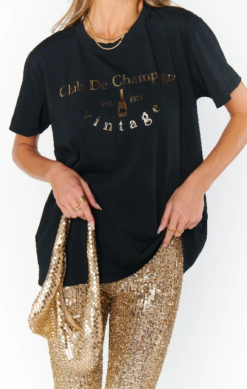 Cotton pajama sets for women with modern look-Travis Tee ~ Club De Champagne Graphic Cotton pajama sets for women with modern look-Travis Tee ~ Club De Champagne Graphic