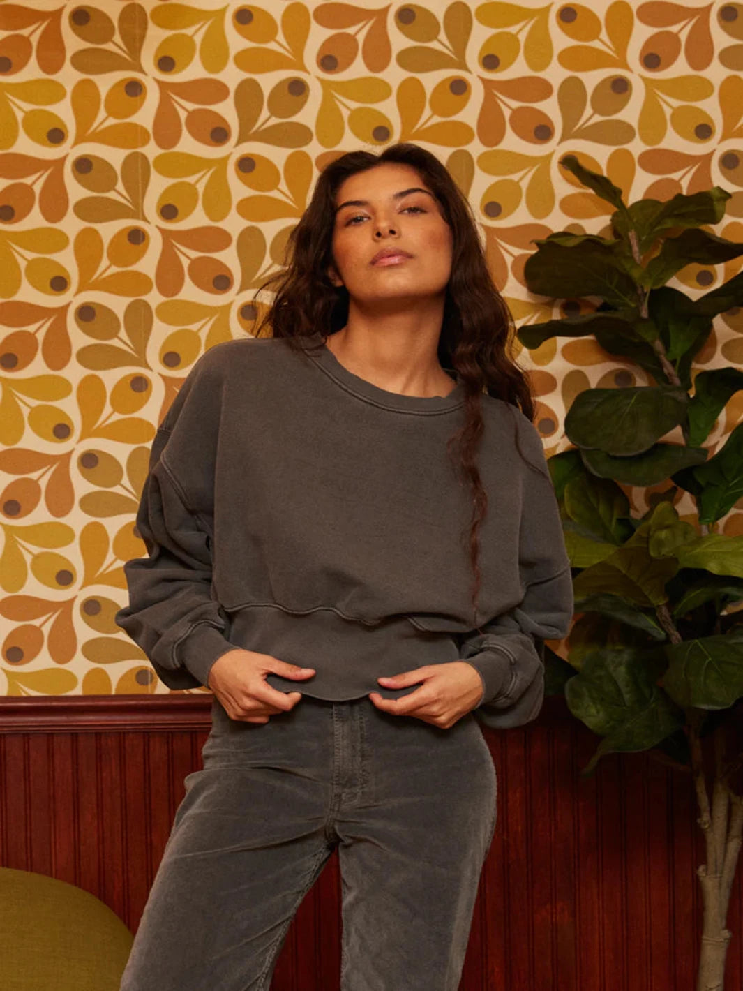 Pajama sets for women with trendy prints-PEOPLE OF LEISURE - Sonoma Cropped Sweatshirt