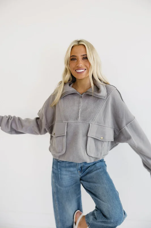 Pajama sets for women with trendy prints-Brylane Quarter Zip Pullover - Grey