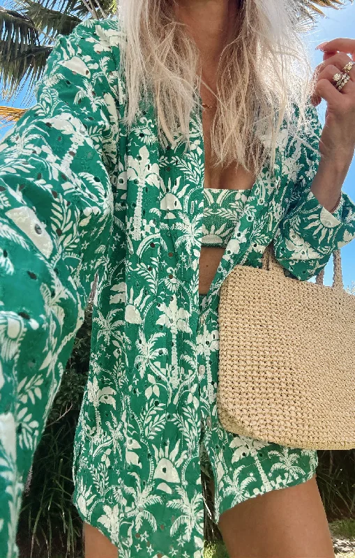 Pajama sets for women with breathable fabric-Carry On Button Down ~ Tiki Palms