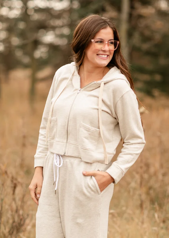 Women's pajama sets with trendy look-Sansa Zip Up Crop Hoodie Sweatshirt