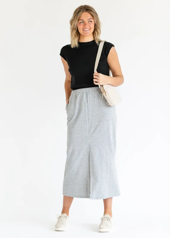 Warm pajama sets for cold weather-French Terry Front Slit Maxi Skirt