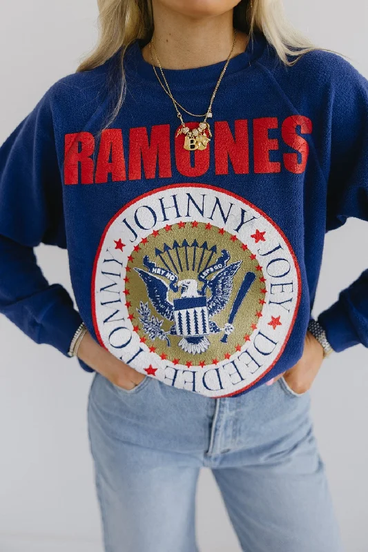 Pajama sets for women with vibrant colors-Ramones Reverse Raglan Crew - Blue Quartz
