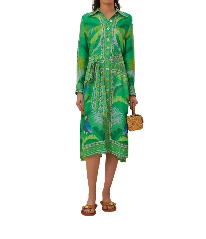 camisoles for under blazers office-Macaw Scarf Chemise Dress In Green
