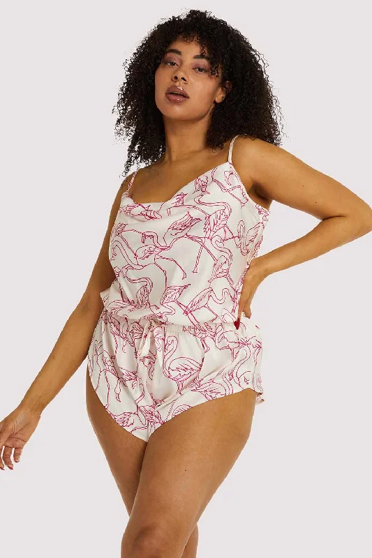 Comfortable women's sleep tops for cozy nights-Pink Flamingo Playsuit