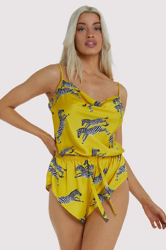 Lightweight women's sleep tops for summer-Mustard Zebra Playsuit