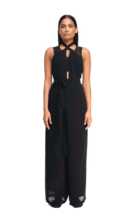Comfortable women's sleep tops for cozy nights-1409 / Hishi Wrap Pants Jumpsuit / Black Sheer Comfortable women's sleep tops for cozy nights-1409 / Hishi Wrap Pants Jumpsuit / Black Sheer
