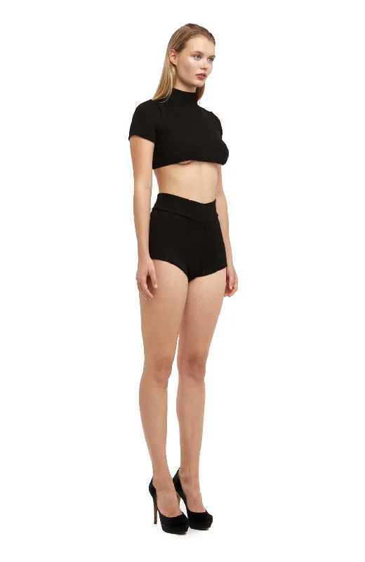 Elegant women's sleep tops with relaxed fit-1567 / Chiron Seamless Crop Top / Black