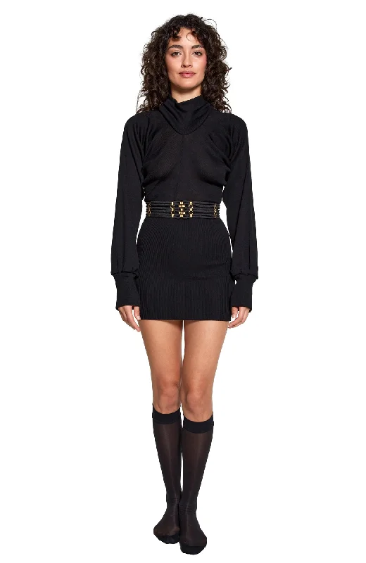 Women's sleep tops for relaxing weekend mornings-1569 / Chiron Wide Sleeve Dress / Black