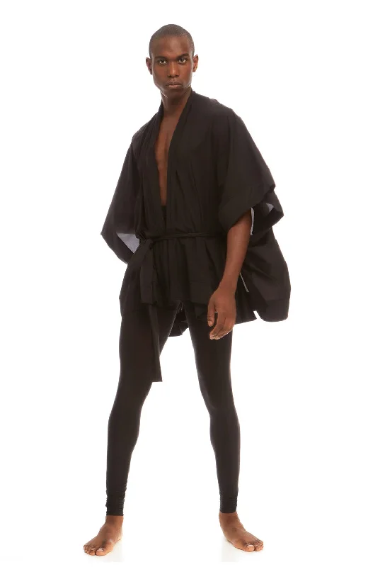 Women's sleep tops with lace detailing-1689 / Sever Unisex Robe / Black