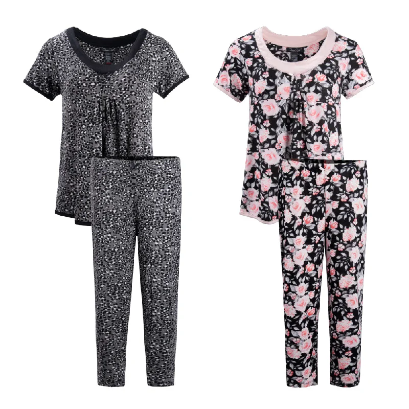 Stylish women's sleep tops for nightwear-2 Pack Rayon Spandex Capri Set