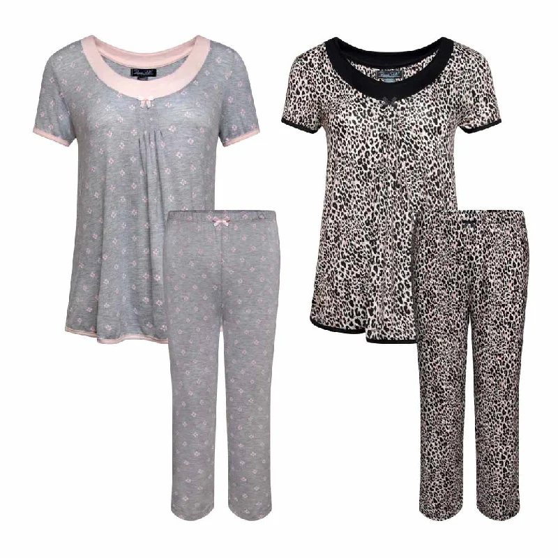Women's sleep tops with adjustable straps-2 Pack Rayon Spandex Capri Set