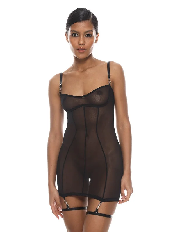Women's sleep tops with comfortable fit for bedtime-Anoeses: Sia Mesh Dress with Hard Leather Straps - Black Women's sleep tops with comfortable fit for bedtime-Anoeses: Sia Mesh Dress with Hard Leather Straps - Black