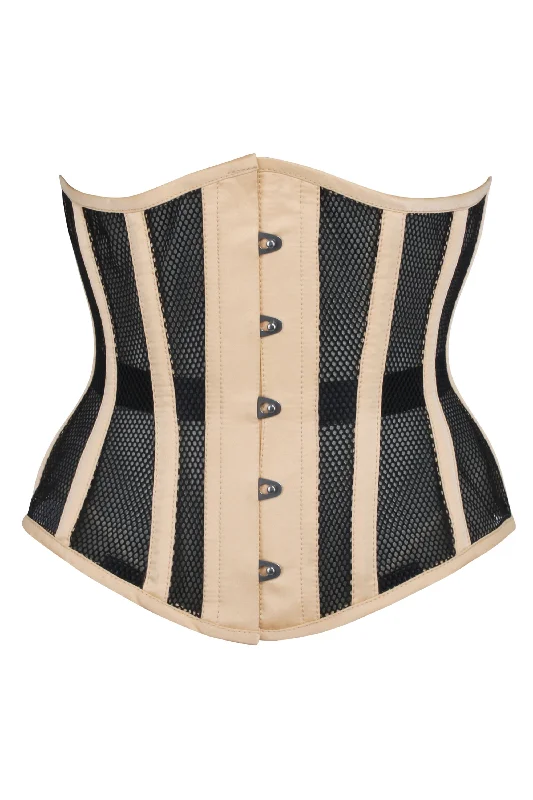 Bustiers and corsets for flattering body shapes-Beige Mesh Fronted Underbust
