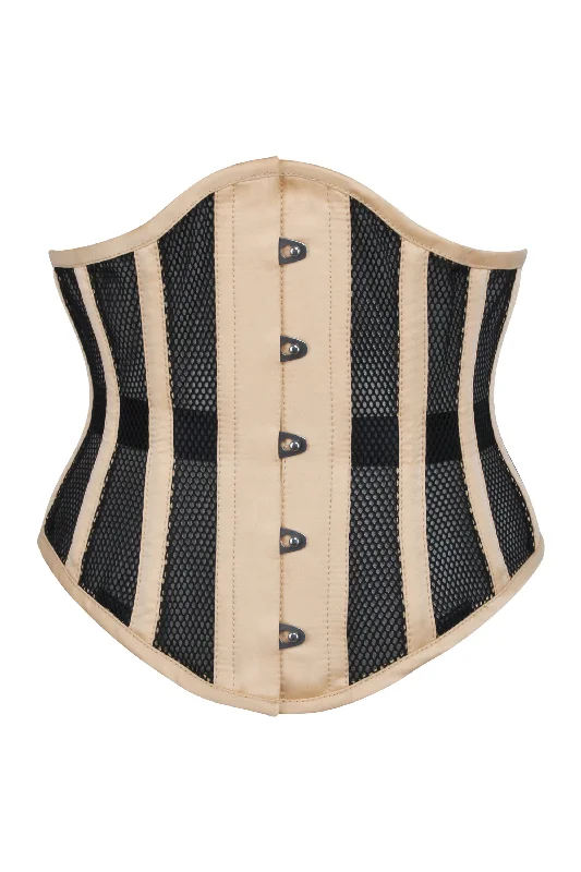 Bustiers and corsets with floral embroidery-Beige Mesh Waspie Underbust