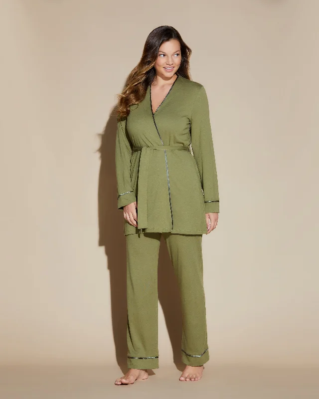 Soft women's sleep tops with classic design-Curvy 3 Piece Pajama Set With Robe
