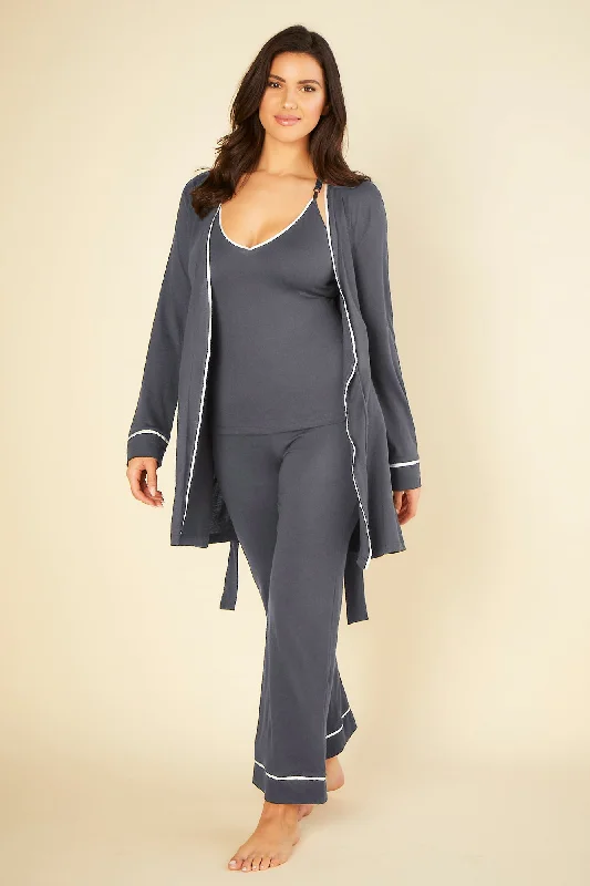 Comfortable women's sleep tops with relaxed fit-Curvy 3 Piece Pajama Set With Robe