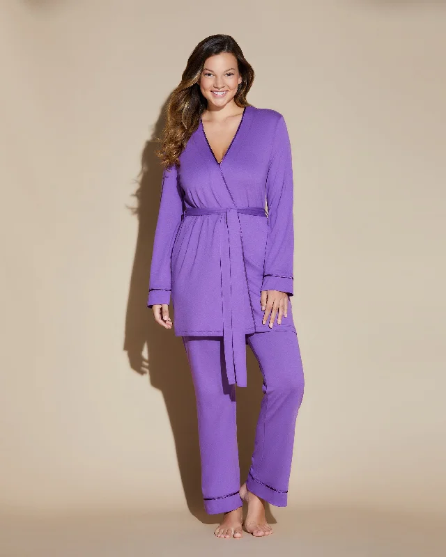 Comfortable women's sleep tops for cozy nights-Curvy 3 Piece Pajama Set With Robe