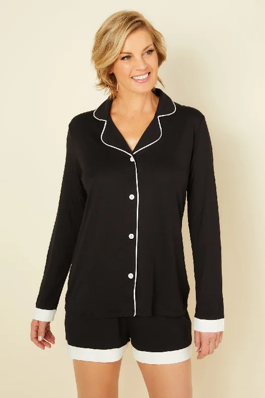 Soft women's sleep tops with comfy details-Long Sleeve Top & Boxer Pajama Set