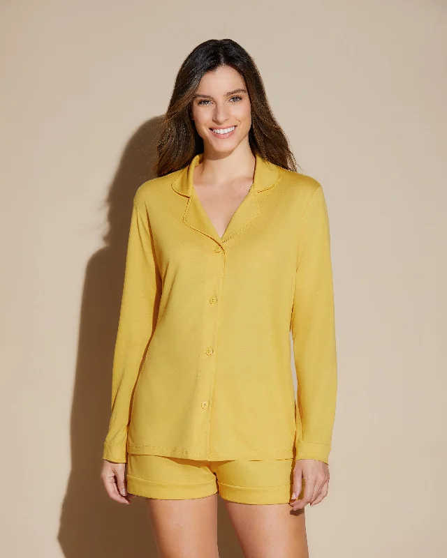 Women's sleep tops with adjustable straps-Long Sleeve Top & Boxer Pajama Set