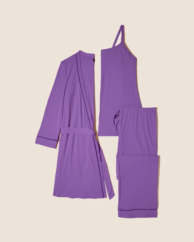 Cozy cotton women's sleep tops for bedtime relaxation-Nursing 3 Piece Pajama Set With Robe Cozy cotton women's sleep tops for bedtime relaxation-Nursing 3 Piece Pajama Set With Robe