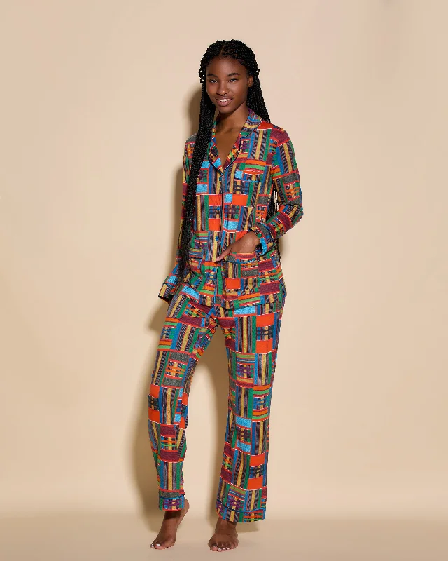 Women's sleep tops for smooth, soft feel-3 Pockets Long Sleeve Top & Pant Pajama Set