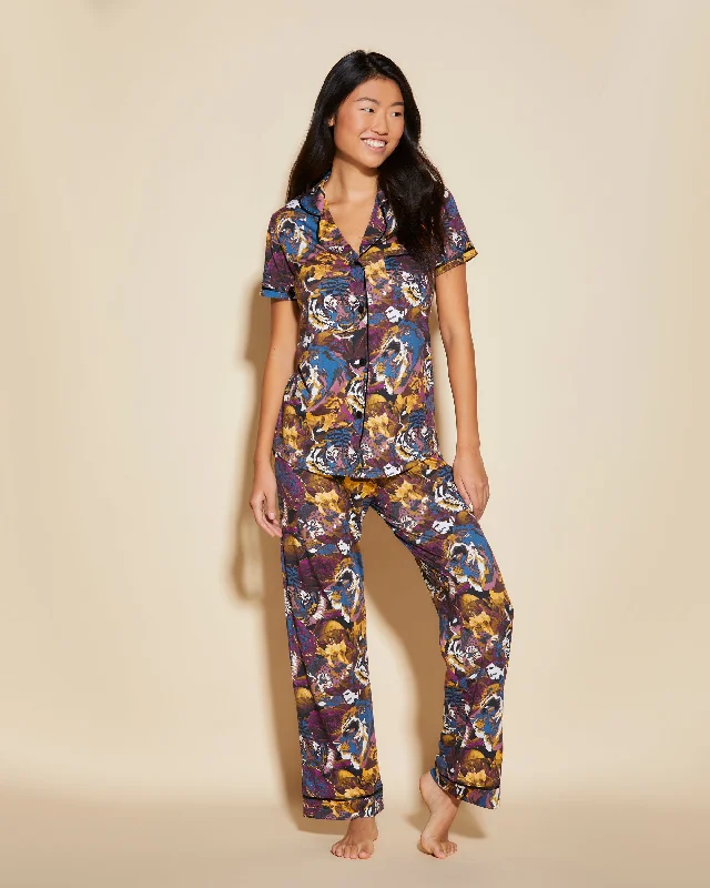 Soft and breathable women's sleep tops-Short Sleeve Top & Pant Pajama Set